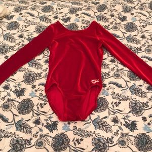 GK Long sleeved red velvet gymnastics leotard